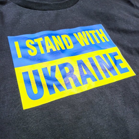 'I Stand With Ukraine' T-shirt Black Support Ukraine Flag Pride FREE SHIPPING - Picture 3 of 8